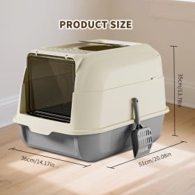 51cm Large Fully Enclosed Top Entry Cat Litter Box, Front Flip Door Dual Opening, Anti-Splashing Anti-Tracking Odor Locking Cat Toilet With Free (Option: Grey)