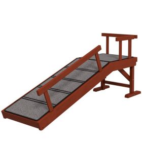 Wooden Dog Ramp with Removable Guardrails, Non-Slip Surface (Color: Brown, size: 49" Long)