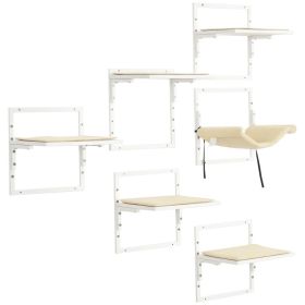 Cat Shelves for Indoor Cats, 6Pc Modern Cat Wall Furniture with Adjustable Height Jumping Platforms & Hammock, Cream White (Option: Cream White-455x455x200 mm)