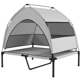 Elevated Dog Bed with Removable Canopy, Portable Outside Raised Pet Cot with Cooling Pad, Storage Bag (size: 36" X 29.5" X 35")