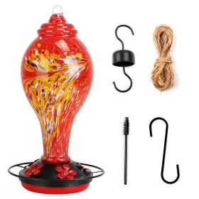 Glass Hummingbird Feeder 33OZ Hand Blown Hummingbird Feeder with 5 Flower Feeding Port Perch Ant Moat Hanging Hook S Hook Hemp Rope Cleaning Brush for (Option: BirdFeederRedGPCT5123)
