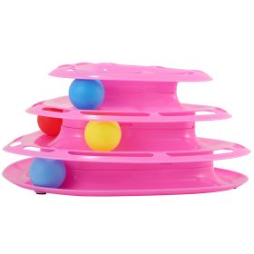 Cat Track Tower Toys 4-Layer Ball Track Interactive Cat Toys Electric Rotate Butterfly Birds (Option: CatToyTrianglePNK)