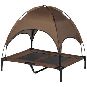 Elevated Portable Dog Cot Pet Bed with UV Protection Canopy Shade (Color: coffee, size: 36 In)