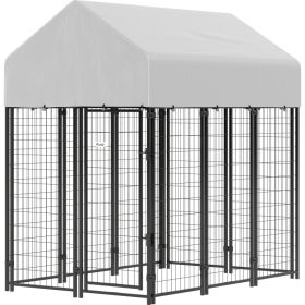 Outdoor Dog Kennel with Roof, Heavy Duty Welded Wire Dog Playpen Enclosure with Escape-proof Lock (size: 6' X 4' X 6")