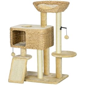 Cat Tree for Indoor Cats w/ Scratching Posts, Condo Cat Tower, Beige (Option: Beige-610x430x430 mm)