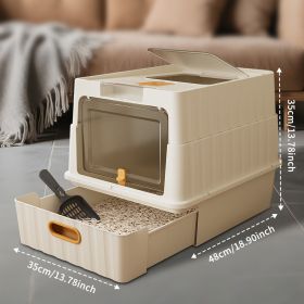 Dual Opening Fully Enclosed Cat Litter Box, Top Entry Anti-Tracking Design, Oversized Space Cat Potty With Cleaning Scoop (Option: White)
