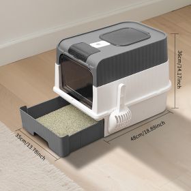 Flip-Top Enclosed Cat Litter Box With Large Space, Odor Control Anti-Splashing Cat Potty With Cleaning Scoop & Deodorizer (Option: Grey)