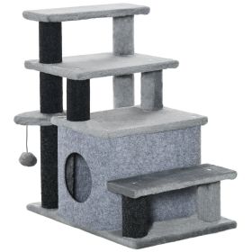 Adjustable Height 3 Step/4 Step Cat Stairs with Cat Scratching Post, Cat Condo, Toy Ball, for Bed, Sofa, Couch, Gray (Option: Gray-610x120x410 mm)