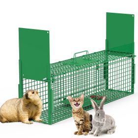 32in 2 Door Live Animal Cage Trap For Animals Under 12LBS Easy To Setup Humane Galvanized Iron Trap Cage For Rabbits Groundhogs Skunk Opossums Nutria (Option: M_Green)