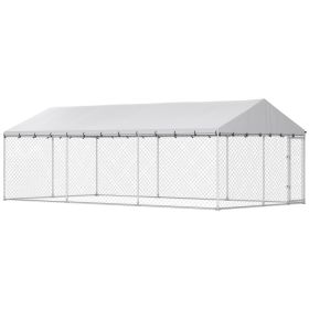 Heavy Duty Outdoor Dog Kennel with Waterproof Roof, 2 Secure Latches, Chain Link Dog Run for Backyard (size: 20' X 10' X 7')