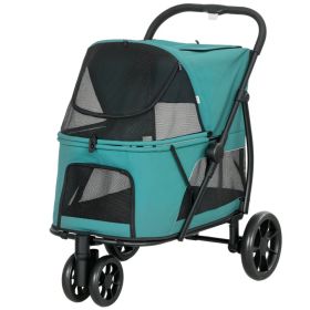 3 Wheel Pet Stroller with Easy One-Click Quick Fold, Mesh Window, Washable Cushion, for Medium Dogs (Color: Dark Green)
