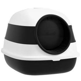 PawHut Cat Litter Box with Lid, Covered Litter Box w/High Sides, Two-Way Entrance Kitty Litter Box, Foldable, Easy Clean (Color: White & Black)