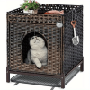 Cat Litter Box Enclosure, Cat Litter Box Enclosure Furniture with Cat Litter Mat, Handwoven Rattan Cat House with Metal Heightened Feet