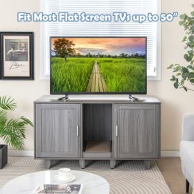 2-Door Cat Litter Box Enclosure with Winding Entry and Scratching Board (Color: Oak)