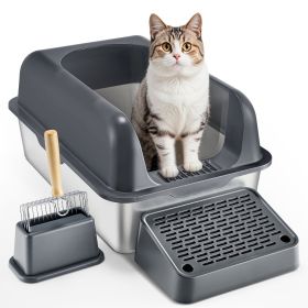 VEVOR 6 in Deep Cat Litter Box Odor-Free Litter Box with Filtering Foot Board (Color: Dark Gray)