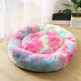 Dog Beds For Small Dogs Round Plush Cat Litter Kennel Pet Nest Mat Puppy Beds (Option: Light rainbow-100cm)