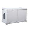Cat Washroom Bench;  Wood Litter Box Cover with Spacious Inner;  Ventilated Holes;  Removable Partition;  Easy Access