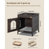 Cat Litter Box Enclosure, Cat Litter Box Enclosure Furniture with Cat Litter Mat, Handwoven Rattan Cat House with Metal Heightened Feet
