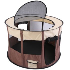 Foldable Playpen for Dog with Carry Bag Portable Travel Waterproof Indoor Outdoor Pet Cage Tent Detachable Upper Cover For Dog Cat Rabbit (Option: PetTentCoffeeSGPCT4500)