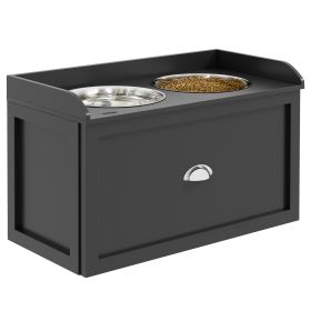 Pet Feeding Station Pet Dish Bowl Set with Storage, 2 Elevated Dog Bowls for Large Sized Dogs (Color: Black)