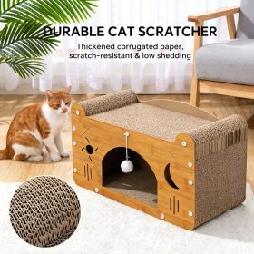 Star & Moon Cutout Cat Scratcher Couch, 56cm Size, With Teaser Ball, For Large & Multi-Cat Households (Option: Yellow)