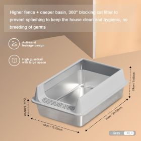 Oversized Stainless Steel Litter Box, Semi-enclosed Splash-proof And Leak-proof Design, Removable Lid, Suitable For Big Cats, And More (Option: L15-Grey)