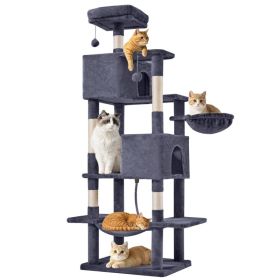 66 Inch Cat Tree Tower, Large Multi-Cat Climbing Extended Platform, Hammock, Pet House For Indoor Cats And Kittens Play (Option: Dark Grey)