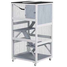 Catio, Outdoor Cat Enclosure House on Wheels with Hammock (Color: Gray)