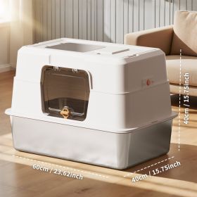 60-40-40cm Fully Enclosed Stainless Steel Cat Litter Box, Odor & Splash Proof Easy Clean, For Large Cats & Multi-Cat Households (Option: White)