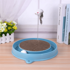 Multi-functional Cat Scratching Board With Ball Track, Various Colours Of Mat Board, Self-height Relief From Boredom To Tease The Cat, With Sprin (Option: Blue)