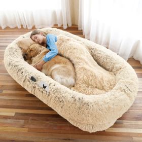 Human Dog Bed, Large Size Fits You And Pets, Washable Faux Fur Dog Bed For People Doze Off, Napping Orthopedic Dog Bed, Present Plump Pillow, Blanket, (Option: Beige-6XL71Lx45Wx12Th)